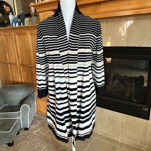White House Black Market Black and White Striped Cardigan